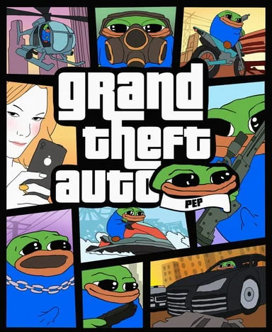 A Grand Theft Auto parody collage of Smol Pep characters