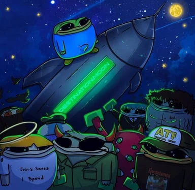 Smol Pep flying over a science fiction night scene