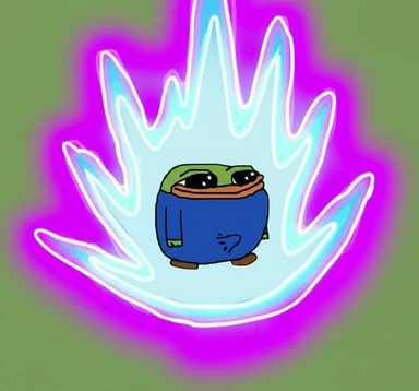 Smol Pep surrounded by a purple and cyan energy aura