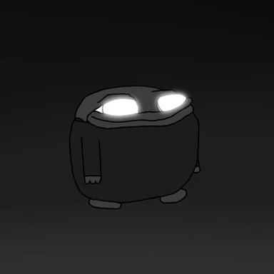 A dark Smol Pep with glowing white eyes