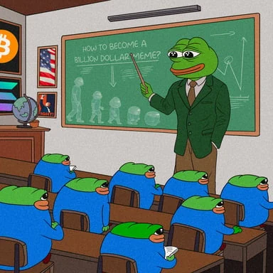 A classroom full of little frogs learning from Professor Pep