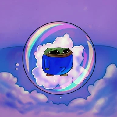 Smol Pep floating in a pastel bubble in the clouds